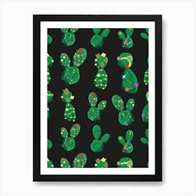 Cactus Flowers Black Art Print