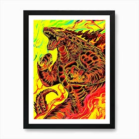 Godzilla In Flames Art Print