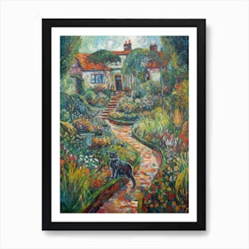 Painting Of A Cat In Garden Of Cosmic Speculation, United Kingdom In The Style Of Impressionism 01 Art Print