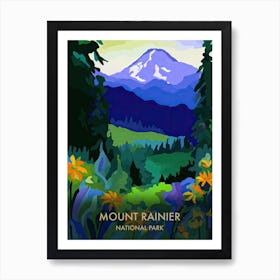 Mount Rainier National Park Travel Poster Matisse Style 2 Art Print