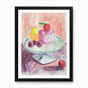 Jelly Mousse Dessert Scribble Drawing Art Print