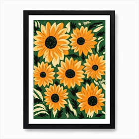 Sunflowers On Green Background Art Print