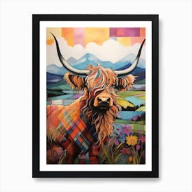 Patchwork Illustration Of A Highland Cow 3 Art Print