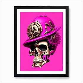 Skull With Steampunk Details 2 Pink Pop Art Art Print