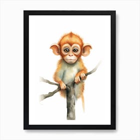 Watercolour Jungle Animal Proboscis Monkey 2 Art Print