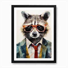 A Raccoon Wearing Glasses In The Style Of Jasper Johns 3 Art Print