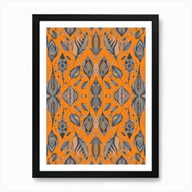 Neon Vibe Abstract Peacock Feathers Black And Orange 1 Art Print