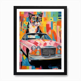 Buick Riviera Vintage Car With A Cat, Matisse Style Painting 0 Art Print