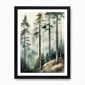 Appalachian Mountains of Misty Pines Watercolor Print of Evergreen Forest..123 Art Print