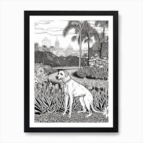 Drawing Of A Dog In Royal Botanic Gardens, Melbourne Australia In The Style Of Black And White Colouring Pages Line Art 01 Art Print