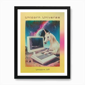 Retro Unicorn In Space With A Computer Retro Collage 2 Poster Art Print