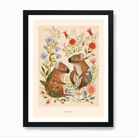 Folksy Floral Animal Drawing Wombat 3 Poster Art Print