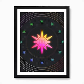 Neon Geometric Glyph in Pink and Yellow Circle Array on Black n.0360 Art Print