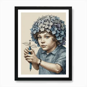 Boy With Flowers On His Head Póster