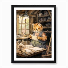 Tiger Illustration Woodworking Watercolour 3 Art Print