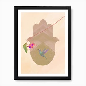 Hamsa, Hummingbird & Fuchsia Flowers Art Print