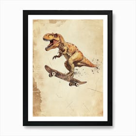 Vintage Baryonyx Dinosaur On A Skateboard 1 Art Print