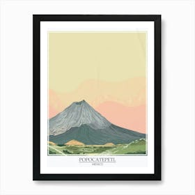 Popocatepetl Mexico Color Line Drawing 7 Poster Art Print