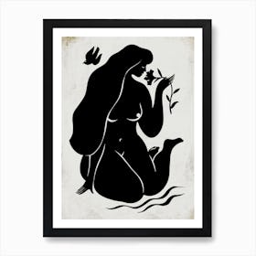 Black Beauty Girl Bath Toilette In Nature Art Print