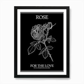 Black And White Rose Line Drawing 9 Poster Inverted Art Print