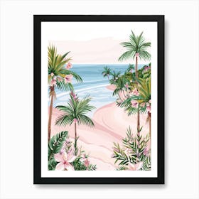 Pink Palm Trees On The Beach Art Print