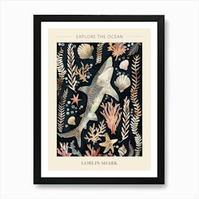 Goblin Shark Seascape Black Background Illustration 3 Poster Art Print