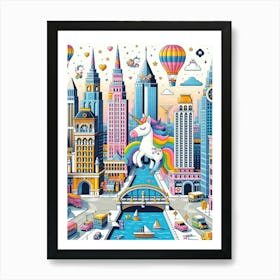 Unicorn City Colorful Poster