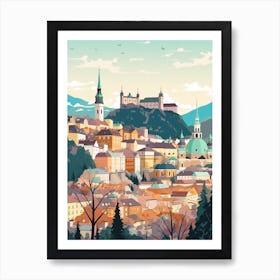 Vintage Winter Travel Illustration Salzburg Austria 1 Art Print