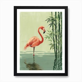 American Flamingo And Bamboo Minimalist Illustration 1 Art Print