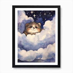 Baby Raccoon 1 Sleeping In The Clouds Art Print