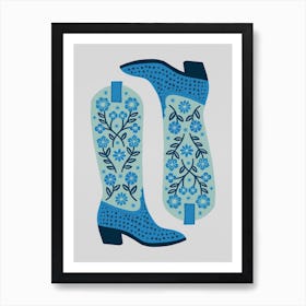 Cowgirl Boots   Mint And Blue Art Print