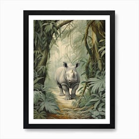 Illustration Of Rhino In The Distance Realistic Illustration 6 Art Print