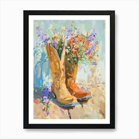 Cowboy Boots And Wildflowers Large Flowered Bellwort Art Print