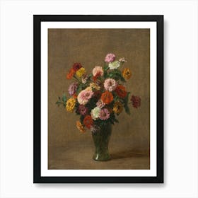 Henri Fantin-Latour - Zinnias 1897., french painter, famous painter, flower paintings, still life, flowers and fruits Art Print