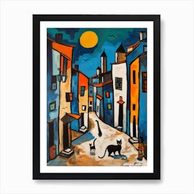 Painting Of Florence With A Cat In The Style Of Surrealism, Miro Style 4 Art Print