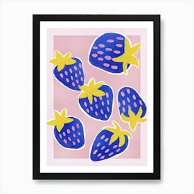 Blue And Pink Strawberries Art Print