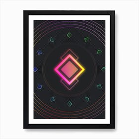 Neon Geometric Glyph in Pink and Yellow Circle Array on Black n.0151 Art Print
