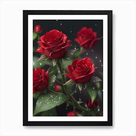 Red Roses At Rainy With Water Droplets Vertical Composition 66 Art Print