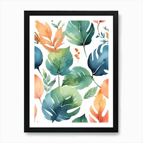 Watercolor Tropical Leaves Seamless Pattern Art Print