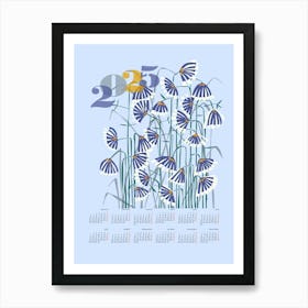 calendar 2025 Linocut flowers light Art Print