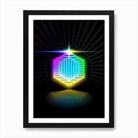 Neon Geometric Glyph in Candy Blue and Pink with Rainbow Sparkle on Black n.0454 Art Print