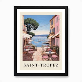 Saint Tropez France 1 Vintage Pink Travel Illustration Poster Art Print