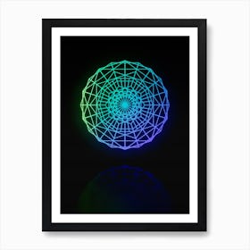 Neon Blue and Green Abstract Geometric Glyph on Black n.0114 Art Print