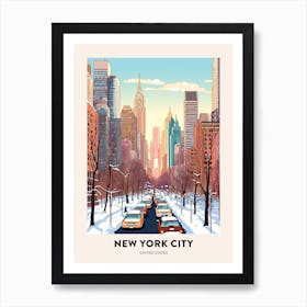 Vintage Winter Travel Poster New York City Usa 1 Art Print