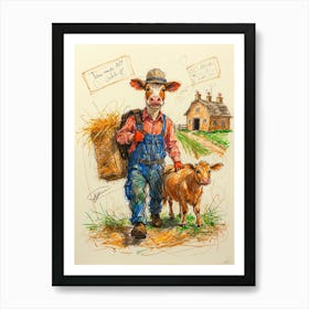 Farmer And His Cow Art Print