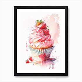 Strawberry Cupcakes, Dessert, Food Storybook Watercolours Art Print