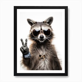 A Guadeloupe Raccoon Doing Peace Sign Wearing Sunglasses 1 Art Print