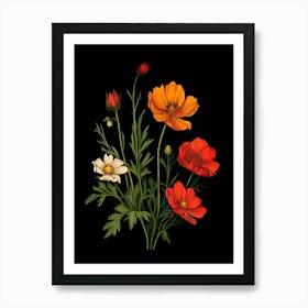 Vintage Flowers Illustration Art Print