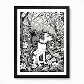 Drawing Of A Dog In Brooklyn Botanic Garden, Usa In The Style Of Black And White Colouring Pages Line Art 04 Art Print