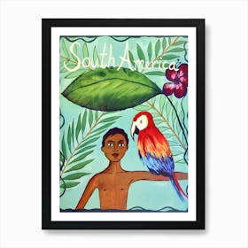 South America, Boy With A Parrot Art Print